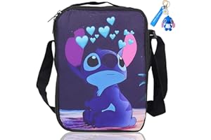 Mprocen Stitch Bag Kids Stitch Crossbody Purse, Cute Cartoon Stitch Handbags with Keychain, Crossbody Cute Shoulder Bag Coin Pouch Adjustable Strap for Kids Birthday Gifts