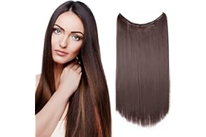 ‎SILK-CO Silk-co Haarverlängerung mit Gummiband, Glatte Extensions mit unsichtbare Schnur, Synthetisch Haarteil wie Echthaar, Haarverdichtung Haar Extensions für Frauen, Mittelbraun, 50cm