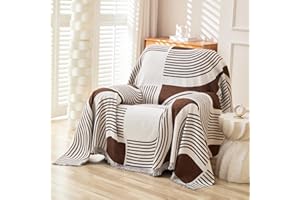 WEYOND Boho Chenille Couch Cover with Tassels, Bohemian Sofa Cover for 1 Cushion Couch, Armchair, Chair, 1 Seater (180 x 230 cm, Coffee)