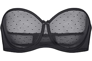 DOBREVA Damski biustonosz bez ramiączek z siateczką przezroczysty bez podszewki prześwitujące biustonosze z fiszbinami plus size