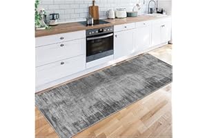 Siunwdiy Modern Deep Grey Runner Rug Extra Long 50x140cm -Non Slip Washable Hallway Carpet Runner,Indoor Rug for Kitchen/Living Room/Bedroom,Narrow Entrance Mat,Durable Runner with Abstract Patterns