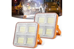 T-SUN 2 Packs Faro LED Ricaricabile 60W - 5 Modalità, 160 LED, Batteria Con USB/Pannello Solare - Luce Portatile Per Riparazioni, Campeggio, Officine
