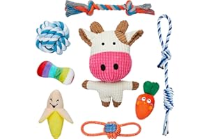 Toozey Juguetes para Perros Pequeños, 8 Piezas de Juguetes para Cachorros, Juguetes de Inteligencia para Masticar y Cuerda Duradera con Sonido, Algodón Natural, Alivian el Estrés y el Aburrimiento