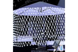 TIANHOO Solarny łańcuch świetlny, 1,5 x 1,5 m, 96 diod LED, dekoracja bożonarodzeniowa, łańcuch świetlny z 8 trybami migania, solarne światła ogrodowe na zewnątrz, wodoodporne, na podwórko, ogród,