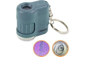 CARSON Brelok do kluczy z mikroskopem kieszonkowym MicroMini Blue, wbudowana latarka z oświetleniem UV i LED (MM-280B)