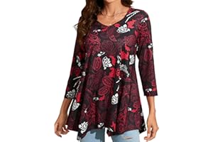 Enmain Damskie tuniki, długie, topy, z dekoltem w serek, z rękawem 3/4, casualowe, jednolity kolor, bluzka, koszula, dla kobiet