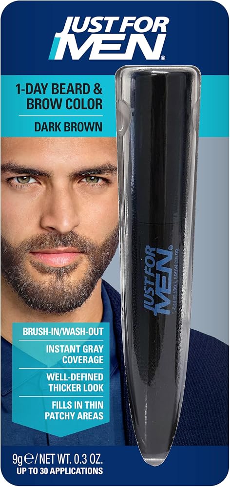 Just for Men 1 Günlük Sakal ve Kaş Rengi, Sakal ve Kaşlar için Geçici Renk, Dolgun, İyi Tanımlı Bir Görünüm İçin, 30 Uygulamaya Kadar Koyu Kahverengi