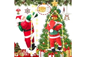 NEMMXUB Santa Claus Escalera de Escalada, Papá Noel en Escalera de Cuerda, Muñeca de Papá Noel con 3M Luces de Hadas LED, Adorno de Papá Noel Escalando, Decoración Navideña para Interior y Exterior