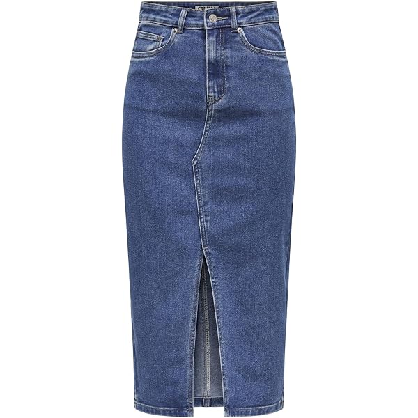 Nina Carter Jupe En Jean Femme Taille Haute Longueur Mollet - Avec Fente Avant, Fermeture Éclair Et Stretch - Look Usé