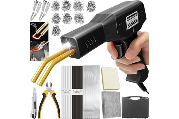 220W Soudure Plastique 2 en1 Soudeuse Plastique Kit Reparation Plastique Soudage Plastique avec 800Pcs Agrafes,40Pcs Bâtons Soudage & 2Pcs Outil de Truelle pour Réparer un Auto/Moto Pare-chocs (noir)