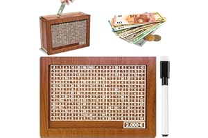 HELOVGE Spardose Aus Holz,Retro Sparbüchse Aufbewahrungsbox,Sparschwein Mit Marker,Sparbox,Wiederverwendbare Mit Sparziel Und Zahlen Zum Ankreuzen,Hilft Kindern Die Gewohnheit Zum Sparen