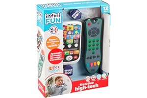 Infini Fun - Mon Duo High-Tech téléphone + télécommande - 1 télécommande trilingue Français/Anglais/Espagnol & 1 téléphone Ultra réalistes ! - Jouets d'imitation Multi-apprentissages dès 12 Mois