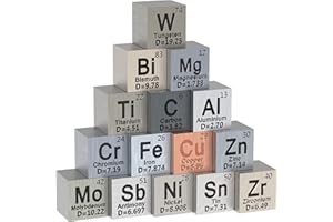 GALLANT METALS 15 Piece Metal Element Cubes - Density Cube set for a Periodic Table of Elements Collection - Pure Tungsten Cube, Titanium, Bismuth, Aluminum, Iron, Copper, Chromium, 9 more (.39 inch/10 mm)