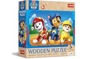 Trefl - Puzzle in Legno: PAW Patrol, l’Adorabile Team di Cagnolini - 24 Pezzi, Wooden Puzzle, Bordi Arrotondati, Motivo Decorativo sul Retro, per Bambini dai 3 anni