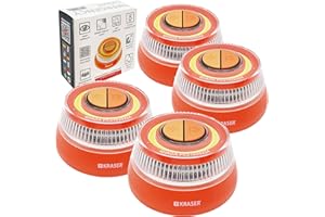 KRASER KR4V16NP4 Pack 4 Road Flares, V-16 Emergency Light Disc Beacon, Safety Flashing Warning Light with Magnetic Base, Autonomous, Compact and Lightweight & Lantern with Hanger