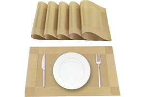 Lumaca Manteles Individuales Lavables, Juego de 6 Salvamanteles Individuales en 70% PVC y 30% Poliéster, Antideslizantes, Resistentes al Calor, para Mesa de Cocina,Oro