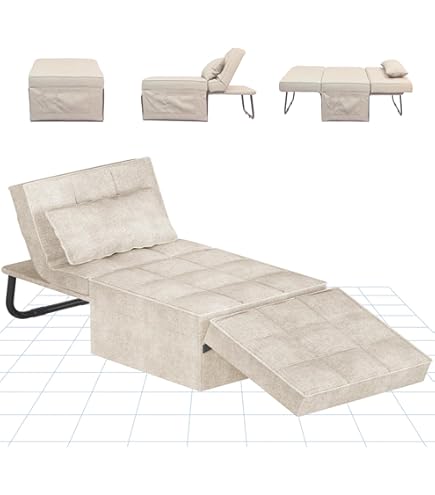 Poltrona Relax Pieghevole Con Cuscino - Pouf E Tavolo Multifunzione (Colore Rosso) - Foto 7