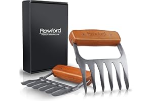 Rawford Pulled Pork Krallen - Premium Meat Claws zum zupfen & fixieren von Fleisch - Praktische Bärentatzen mit ergonomischem Holzgriff für einen besseren Halt - inklusive Pflegeanleitung (Grau)
