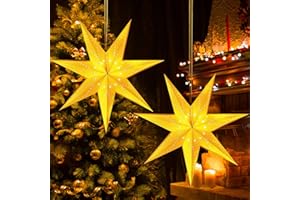 KATELUO Estrella de Papel Plegable 45 cm - 2 Piezas Navideñas para Decoración de Navidad, Boda, Fiesta de Cumpleaños - Linterna de Papel