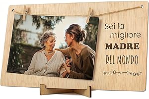 CONTRAXT Portafoto con mollette legno Mamma. Regalo dettaglio sorpresa Cornice Portafoto biglietto di auguri Festa della mamma migliore ti amo madre porta foto mollette polaroid Photo (Mamma IT)