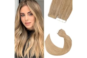 Silk-co Extensiones Adhesivas Pelo Natural Sin Clip con Cinta Adhesiva (20pcs*1.5g) 100% Cabello Humano Liso Largo Se Ve Natural 100% Remy Hair 30g-60 cm #27 Rubio Oscuro