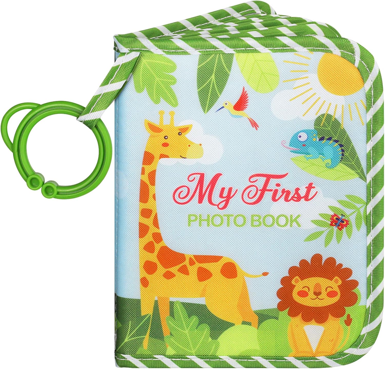 Lanpn Baby Photo Album Holds 17 6x4 Pictures, My First Soft Cloth Family Photo Book with Name Card Name Tag Stickers, Fabric Kid Memory Keepsake Gift for Baby Shower Newborn Toddler Boy Girl (Animal)
