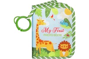 Lanpn Baby Photo Album Holds 17 6x4 Pictures, My First Soft Cloth Family Photo Book with Name Card Name Tag Stickers, Fabric Kid Memory Keepsake Gift for Baby Shower Newborn Toddler Boy Girl (Animal)
