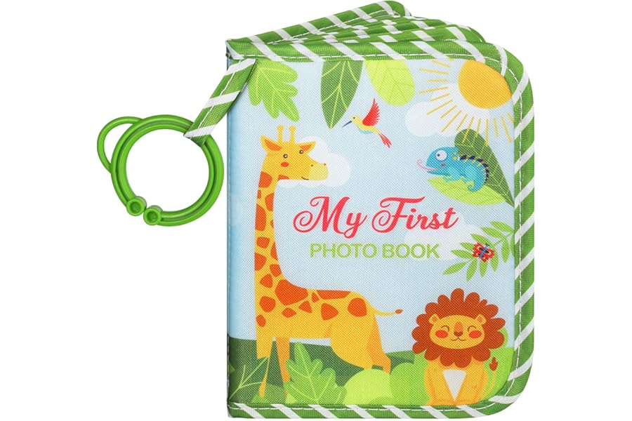 Lanpn Baby Photo Album Holds 17 6x4 Pictures, My First Soft Cloth Family Photo Book with Name Card Name Tag Stickers, Fabric Kid Memory Keepsake Gift for Baby Shower Newborn Toddler Boy Girl (Animal)