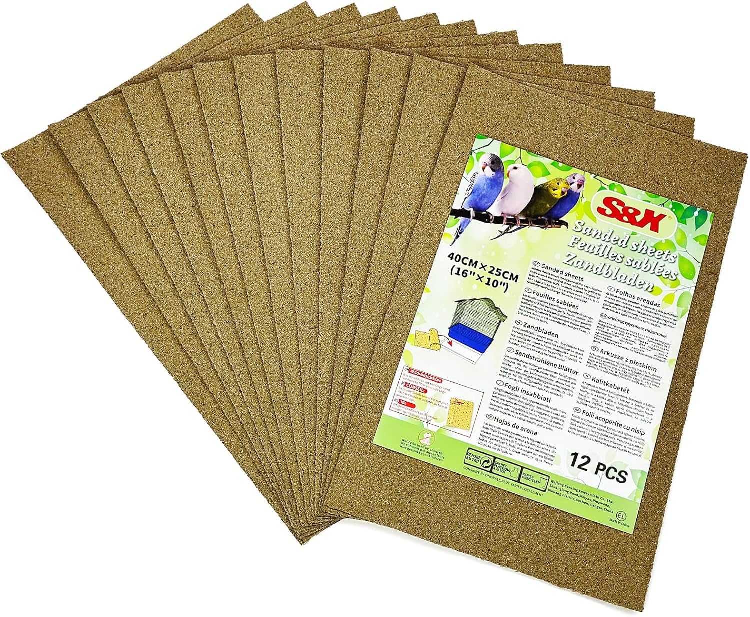 S&X Sand Sheets for Bird Cage 40cm x 25cm, Gravel Liner Paper 12PCS/Pack