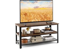 CASART TV Stand for 50 Inch TVs, Industrial TV Console Table with Storage Shelves and Metal Frame, 3-Tier Media Unit Entertainment Center for Living Room Bedroom