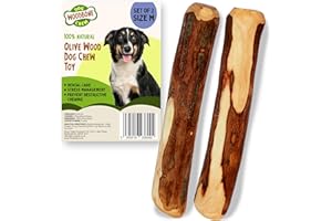 Woodbone Olive Wood Dog Chew Toy for Medium Dogs - Natural Dental Chewing Stick - Set of 2 Size M