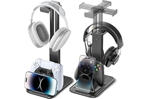 OIVO VGA DESIGN Soporte para Auriculares y Mando en Mesa, Soporte Auriculares con Soporte para Móvil, Universal Soporte Mando con Almacenamiento de Cables, Accesorios Gaming y Gamer Decoracion