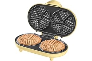 Bestron Gofrera en forma de corazón, Gofrera doble en diseño retro, para dos gofres, con revestimiento antiadherente, Colección Sweet Dreams, 1200 vatios, color: amarilla