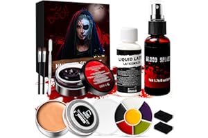 CHALLEY-YOKI Kit Maquillage Halloween pour Enfant Adulte avec Faux Sang Spray, Palette Peinture Visage, Cire Cicatricielle, Fake Blood Coagulé pour Halloween Makeup Carnaval