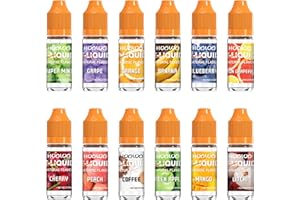 HOOLOO Vape Liquid No Nicotine, 12 Packs 10ml Multi Flavours Shortfill E Liquid for Vape E Cigarettes, E Juice for E Cig Vape Pod Starter Kits, Nicotine Free 0mg Vape Juice Flavour No Nicotine