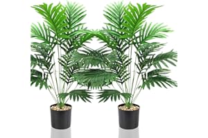 Lighterday Lot de 2 plantes artificielles de 80 cm - Arbre décoratif d'intérieur - Plantes en plastique pour bureau, maison, décoration intérieure et extérieure (2 pots de palmier jaune artificiel)