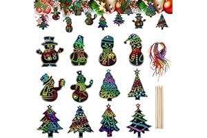 YISKY Navideños Manualidades Rascar, 48 Piezas Navidad Papel de Rascar, Papel de Rascar Navideño Arcoiris, Navidad Hojas de Rascar para Niños, Decoraciones Navideñas, Manualidades Infantiles