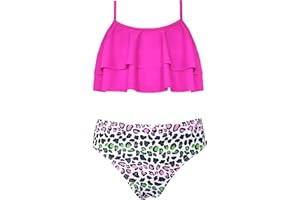 SHEKINI Imprimé Réglable Maillot de Bain Deux Pièces pour Filles Volants Top Bikini Mid Waist Bas de Maillot Bikini Filles