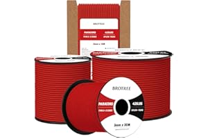 Brotree Paracorde 3mm 30M 100% Nylon Corde Paracorde 425 3 Brins Corde Parachute Type II pour Extérieur, Artisanat - 192kg Charge de Rupture (Rouge)