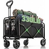 Tule Tuowu Foldable Camping Wagon Cart, 330LBS/150KG Compact Folding Wagon with 360° Swivel Wheels, Lightweight Collapsible U