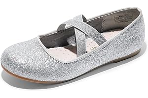 DREAM PAIRS Girl's Ballet Flat Kids Glitter Mary Jane Flower Dress Shoes for Wedding Party