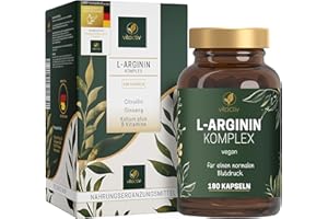‎VITACTIV NATURAL NUTRITION VITACTIV Arginin Komplex - L-Arginin Kapseln Hochdosiert - Mit Citrullin, Ginseng, Kalium plus B Vitamine für Blutdruck & Blutbildung - Vegan, Zuckerfrei - Laborgeprüft, 180 Arginin Kapseln