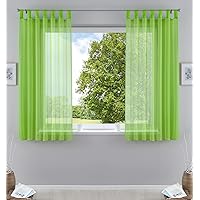 2er-Pack Gardinen Transparent Vorhang Set Wohnzimmer Voile Schlaufenschal mit Bleibandabschluß HxB 175x140 cm Apfelgrün…
