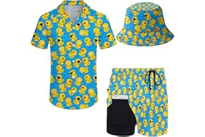 Wdpsuxin Mens 2 Piece Tracksuit Hawaiian Button Down Shirt and Compression Liner Shorts Sets with Bucket Hats