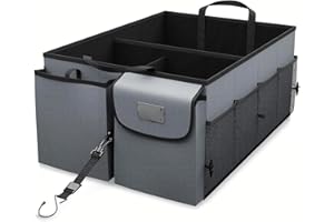 Ceciliec Auto Organizer, Kofferraum Organizer, Kofferraumtasche mit Spanngurten, Praktische Auto-Faltbox, Robuste Tasche mit vielen Fächern