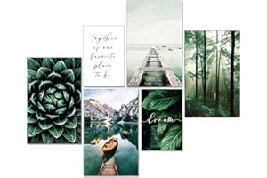 Artpin® nowoczesny zestaw plakatów z naturalnymi obrazami, do salonu, sypialni, dekoracja ścienna, bez ramek, na zdjęcia, kolaż, las, drewno, zielony, 4 x A3 | 2 x A4, W8