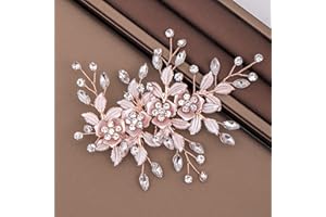 MEITREND Wedding Hair Clip Hair Accessories for Women Handmade Flower Rose Gold Rhinestone Headpiece Hair Pins for Bridal Bridesmaid Girls (Rose Gold)