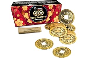 SAMSARA Monete Cinesi della Fortuna Dinastia Qing - Amuleto Feng Shui I-Ching per Prosperità e Protezione | 10 Monete con confezione regalo e bugiardino informativo (1 CONFEZIONE)