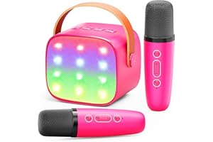Ankuka Karaoke 2 Micrófonos Karaoke Infantil Bluetooth con Micrófono Inalámbrico Altavoz con Luces LED Regalo Niña Juguete Que Cambia de Voz Rosa Oscuro
