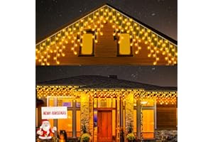 cshare Icicle Lights Outdoor, 20M 480LEDs Icicle Christmas Lights Mains Powered with Timer & Waterproof &Memory Hanging Fairy Light for Outside House Gutter Roof Wall Xmas Decorations-Warm White